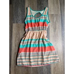 Annabella Striped Dress Womens Medium Multi Color Excellent Keyhole Back Mini